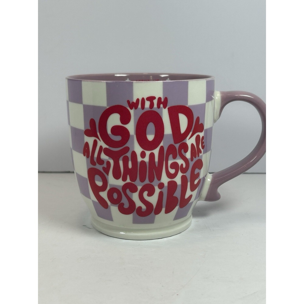 10 Strawberry Street Bella Mug Purple Checkered With God All Things Are Possible